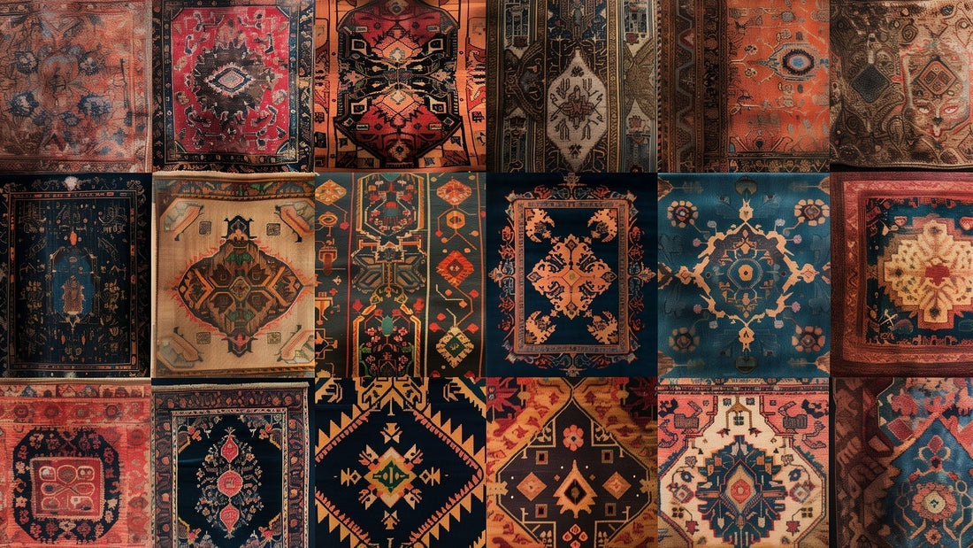 A collage of different rugs representing India, Persia, and New Zealand, showcasing the influence of geography on rug designs-Richa Exports