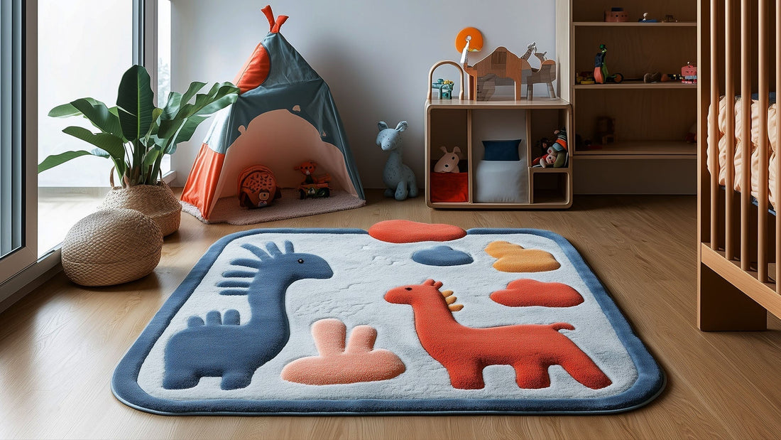 A super comfy kid’s rug placed in a cozy playroom, showcasing plush textures for ultimate comfort while enhancing the space with a warm and inviting feel – Richa Exports
